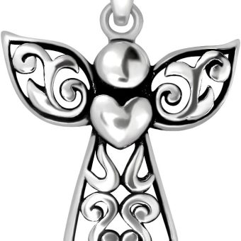 WithLoveSilver 925 Sterling Silver Bali Filigree Cross Guardian Angel Holding Heart Wing Pendant