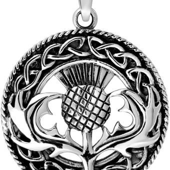 WithLoveSilver 925 Sterling Silver Celtic Round Triquetra Scottish Thistle Pendant