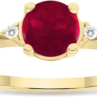 Women's Round Shaped Ruby and Diamond Classic Band in 10K Yellow Gold