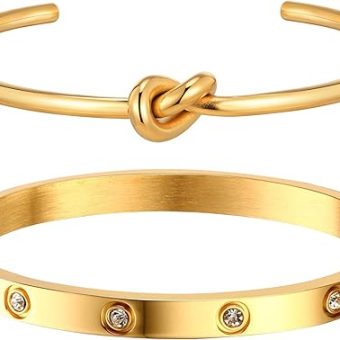 Womens Stackable Gold Bracelets Jewelry - 18K Gold Plated Bangle Bracelets,Bangle Bracelets Non Tarnish, Gold Cubic Zirconia Tennis Bracelet Set...