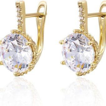 XUPING Dangle Earrings for Women Light Gold Leverback Crystal Small Huggie Cubic Zirconia Hypoallergenic Trendy Earring Jewelry