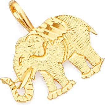 14k REAL Yellow Gold Elephant Charm Pendant