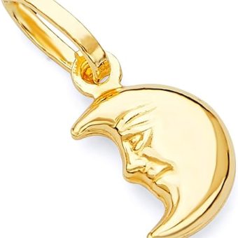 14k REAL Yellow Gold Half Moon Face Charm Pendant