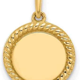 14K Yellow Gold Polished Round With Rope Border Pendant Charm (15mm x 9.9mm)