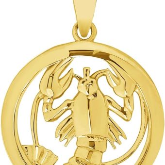 14k Yellow Gold Round Zodiac Sign Charm Horoscope Pendant (Small)