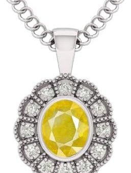 2.00 Carat Genuine Yellow Sapphire Infinity Love Pendant Fine Jewelry|Beautiful Art Deco Floral Flower Halo Silver Pendant For Women