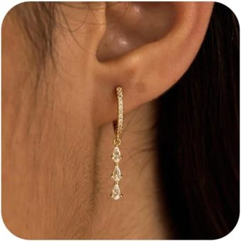 Gold/Silver Earrings for Women,Dainty 14k Gold/Silver Plated Small Hoop Earrings for Women CZ Diamond Dangle Drop Earrings Trendy Lightweight Huggie Hoop Earrings Jewelry Set