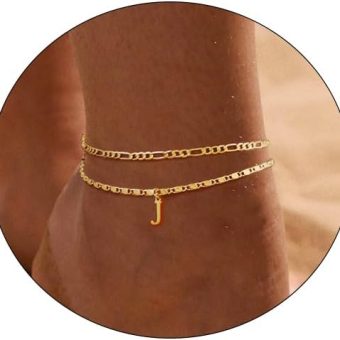 CAROVO Ankle Bracelets for Women, 14K Gold Plated Anklets Letter A To Z Waterproof Layered Anklets for Women Summer Jewelry Gifts