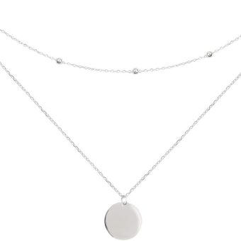 Layered Disc Pendant Choker Necklace for Women 925 Sterling Silver-Tone,Gold-Tone Dainty Full Moon Circle Coin Collar Two-Double Chain Fashion Y Jewelry Best Box Birthday Wedding (Silvery)