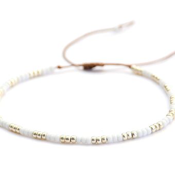 Beaded Anklet for Women, Boho Native American Style, Unique White & Silver Hippie Beach Waterproof Anklet, Handmade by Tribes (S-M (adjustable))