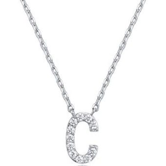 PAVOI 14K White Gold Plated Cubic Zirconia Initial Necklace | Letter Dainty Necklaces for Women