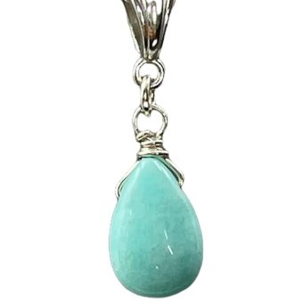 LND Amazonite Crystal Necklace, Stone Pendant, Teal Gemstone Jewelry, Handmade, Real, Genuine, 925 Sterling Silver, Mothers Day, Valentines Day Gift, Anniversary, 18 Inch Chain (Blue