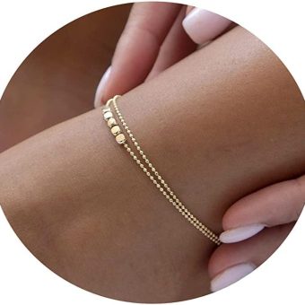 Layered Ankle Bracelets for Women 18K Gold Plated Dainty Fishbone Snake Chain Fine Bead Paperclip Peach Heart Anklets for Women Waterproof Minimalist Simple Anklets Fashion Summer Jewelry Anklet For Women