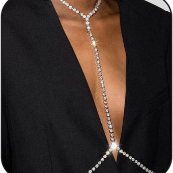 Sexy Body Chains Rhinestone Body Jewelry Shiny Crystal Chest Chain Sparkling Necklace Party for Women