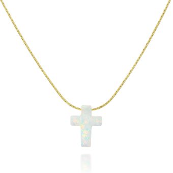 White Opal Cross On Dainty Gold Filled Choker Necklace