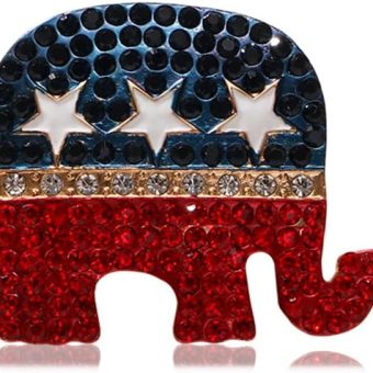 Rhinestone Elephant USA Flag Brooch Pin for Women Men Gold-Tone Fashion Blue Red Star American Republican Party Medal Brooches Dress Accessories Independence Presidential Election Day