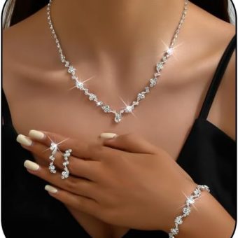 Prom Earrings Necklace Bracelet Set Elegant Crystal Necklace Earrings Bracelet Bridal Wedding Prom Costume Jewelry Sets for Women