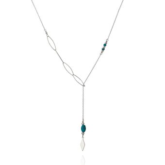 Annika Bella Handmade Turquoise Y Shape Necklace for Women, Length 21 Inches End to End, Lariat Necklace, Gold or Sterling Silver and Turquoise Beads Necklaces, Western Jewelry for Women (Silver)