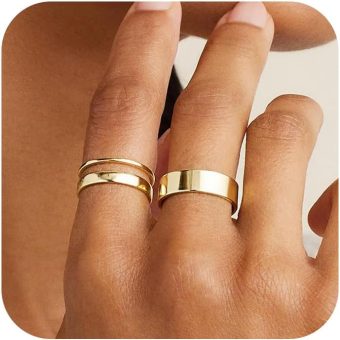 Gold Rings for Women Non Tarnish, Stackable Wedding Bands That Don't Tarnish for Men, Stainless Steel Chunky Knuckle Pinky Ring Set for Jewelry Gift Size 5/6/7/8/9/10