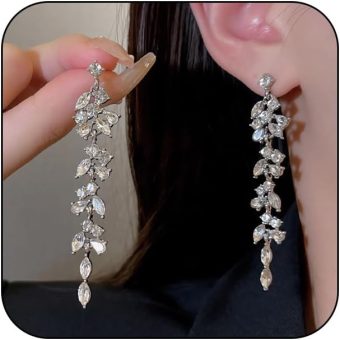 Shiny Silver Cubic Zirconia Tassel Earrings for Women, Sparkling Rhinestone Wedding Bridal Bridesmaid Drop Dangle Earrings Fancy Preppy Aesthetic Jewelry