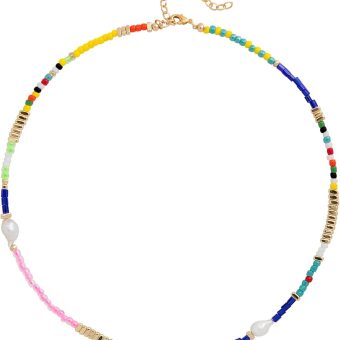 Wellike Colorful Beaded Necklace for Women Freshwater Beaded Pearl Choker Necklace Evil Eye Pearl Necklaces for Teen Girls Stainless Steel 18K Gold Plated Necklace Y2K Trendy Pearl Necklace Women