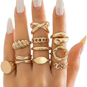 FUTIMELY 14K Gold Stackable Knuckle Rings Set for Women Teen Girls,Aesthetic Silver 10Pcs Trendy Dainty Open Midi Rings Set,Midi Finger Rings Pack Jewelry Gifts