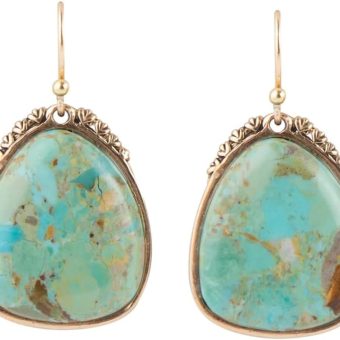 Barse Jewelry Agave Genuine Blue Turquoise and Golden Drop Earrings