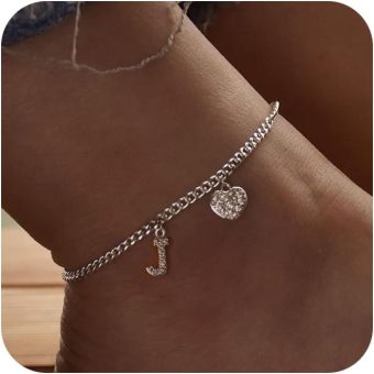 Initial Ankle Bracelets for Women Silver Plated Dainty Cuba Thin Chain Letter Name Anklets Cubic Zirconia Heart Anklets Bracelets Waterproof Minimalist Simple Anklets Fashion Summer Jewelry Anklet For Women