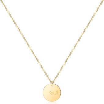 MEVECCO Gold Initial Pendant Necklaces,14K Gold Plated Engraved Disc Personalized Name Dainty Handmade Cute Heart Initial Tiny Pendant Necklaces Jewelry Gift for Women