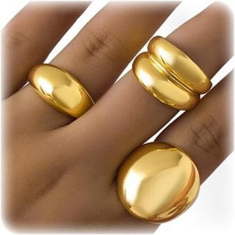 3PCS Chunky Gold Rings for Women Adjustable Round Dome Ring Set Open Bold Thick Rings Chunky Silver Rings Minimalist Solid Ring Band Stackable Statement Jewelry Size 6-9