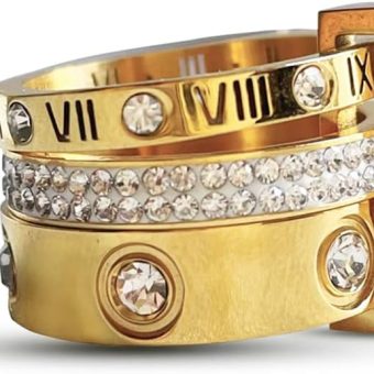 Love Friendship Gold Rings Set for Women 18K Gold Plated Titanium Steel Dainty Cubic Zirconia Rings Fashion Stacking Bands Valentines Day Mother's Day Christmas Day Best Gifts