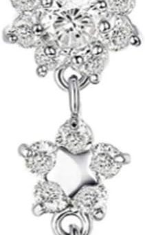 Stainless Steel Belly Button Ring Rhinestone Flower Navel Ring Piercing Jewelry Silver + White