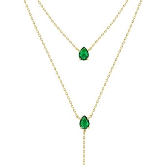 Long 18K Gold Plated Layered Emerald Pendant Necklace For Women Girls, Dainty Birthstone Necklace, Statement Necklace Jewelry Gifts.