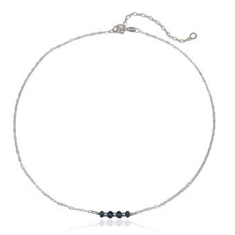 Sterling Silver London Blue Topaz Handmade Adjustable Dainty Choker Necklace 14" +3" Extender, December Birthstone