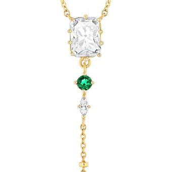 Long Drop 18K Gold Plated Stacked Layered Beaded Green Emerald CZ Diamond Pendant Necklace For Women, Dainty Trendy Birthstone Gemstone Statement Jewelry Gifts, Bohemian Vintage Handmade Unique Exaggerated Cute Thin Skinny Dainty Chain, Summer Beach Fashion Nickle Free Rhinestone Accessories