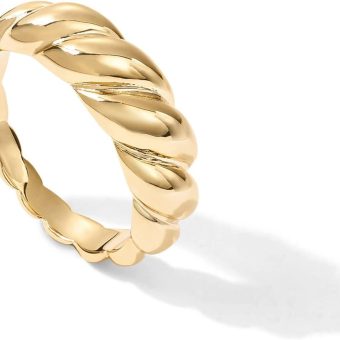 PAVOI 14K Gold Plated Croissant Dome Ring | Twisted Braided Gold Plated Ring | Chunky Signet Ring for Women