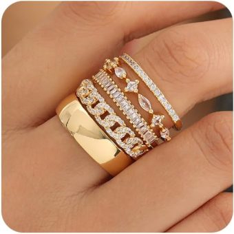 FUNEIA Stackable Gold Rings for Women Non Tarnish Trendy Dainty 14K Gold Plated Stacking Cubic Zirconia Thumb Ring Set Pack Statement Chunky Band Rings Promise Engagement Rings Size 7 8 9 10 11