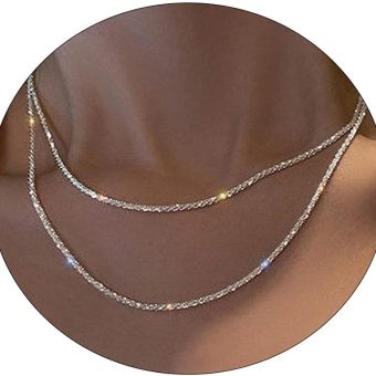 LEXODY Stackable Necklaces for Women 14k Gold Plated Layered Gold Necklaces Dainty Gold Necklace Dot Thin Paperclip Snake Chain Choker Necklace For Women Shine Jewelry Gifts for Women