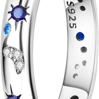 NARMO 925 Sterling Silver Women Rings Moon Star Ring Evil Eye Ring Colorful Cubic Zirconia Ring Stackable Vintage Rings Statement Rings for Women Size 6-9