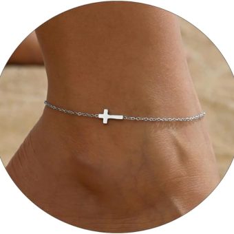 Dainty Ankle Bracelets for Women 18K Gold Plated Tiny Cross Satellite Chain Anklets Y Shaped CZ Ankle Bracelet Jewelry Minimalist Beach Foot Jewelry for Women