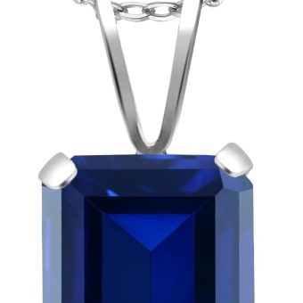 Gem Stone King 925 Sterling Silver Gemstone Birthstone Necklace | Emerald Cut 9X7MM Pendant Necklace for Women | With 18 Inch Silver Chain