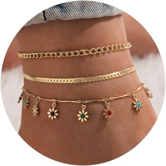 925 Sterling Silver 4PCS Anklets for Women, Plated Ankle Bracelets Trendy Waterproof Boho Anklets Set Adjustable Dainty Cute Diamond Beaded Heart Non Tarnish Summer Beach Jewelry Gift