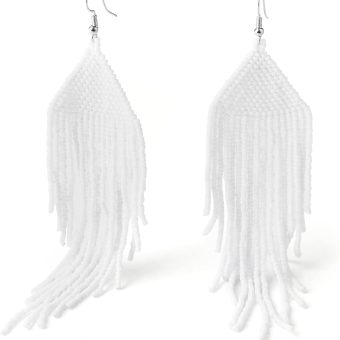 Handmade Beaded Tassel Earrings - Boho Drop Fringe Earrings for Women, Native American Indian Earrings