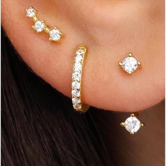 14K Gold Plated Sterling Silver Post | Dainty Earrings Set for Women: Stud Earrings, Drop Dangle Earrings, Ear Climber Jacket Earrings, Huggie Hoop Earrings for Multiple Piercings (3 Pairs Set)