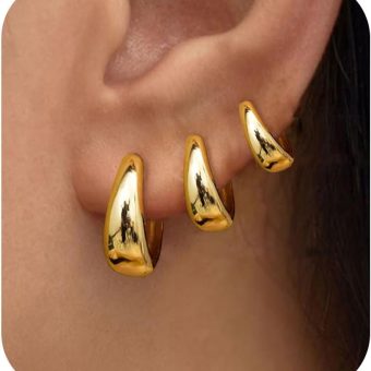 PANSHI Gold Hoop Earrings for Women Trendy Chunky Gold Earrings Huggie Dainty Earrings Gold Jewelry for Women Teen