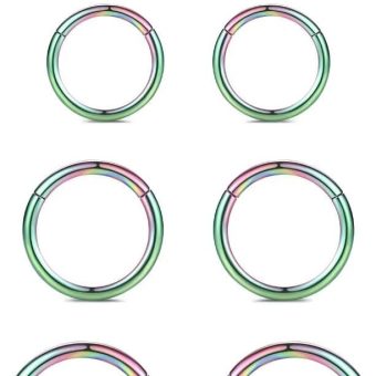 WBRWP 316L Stainless-Steel Piercing-Ring Hinged Nose-Rings-Hoop : 20G 18G 16G 14G Womens Body Pierecing Ring Segment Clicker Lip Rings Helix Cartilage Rook Earrings Diameter 6mm 8mm 10mm 12mm