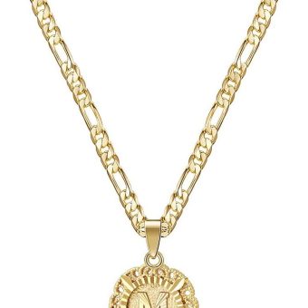 KissYan Initial Necklace for Women,14K Gold Plated Round Letter Pendant Necklace Capital Monogram Necklace Alphabets from A-Z Figaro Chain Necklace