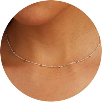 CHESKY Dainty Gold Necklace for Women, Trendy 14k Gold Plated/Sterling Silver Satellite Choker Necklace Thin Beaded Layered Choker Necklaces Discs Paperclip Chain Necklaces Womens Simple Jewelry Gift