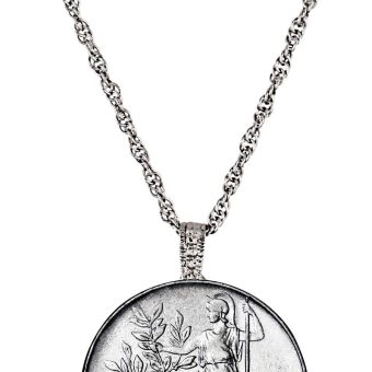 American Coin Treasures Italian Lire Coin Pendant Necklace - L.100 Jewelry Lira Coin from Italy for Collectors with Silvertone Chain & Lobster Claw Clasp - Full Shiny Steel Composition for Women