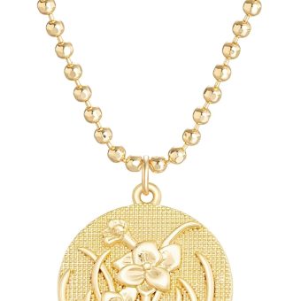 MYEARS Women Birth Flower Necklaces Gold Coin Butterfly Pendant Cubic Zirconia 14K Gold Plated Simple Dainty Beaded Chain Everyday Trendy Birthday Jewelry - 12 Months